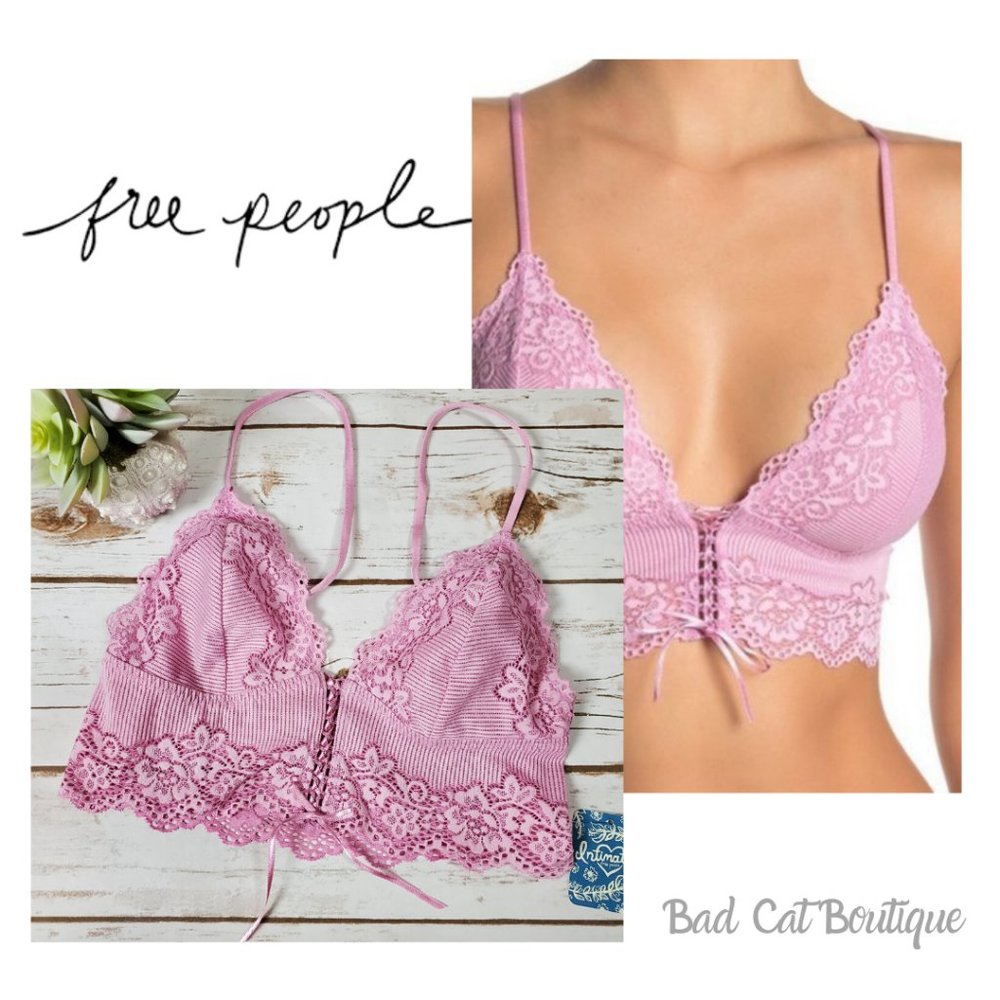 Free People Lace-Trim Ribbed Bralette in Light Pink